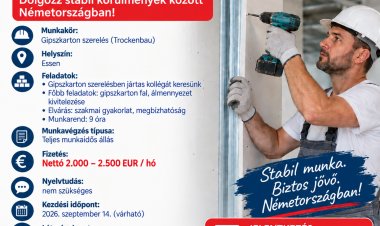Gipszkartonszerelő – Essen, Németország – nettó 2.000–2.500 EUR/hó