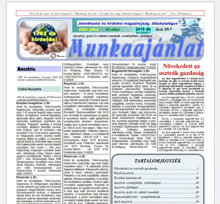 Munkaajánlat c. jelentkezési és hirdetési magazinújság, álláskatalógus